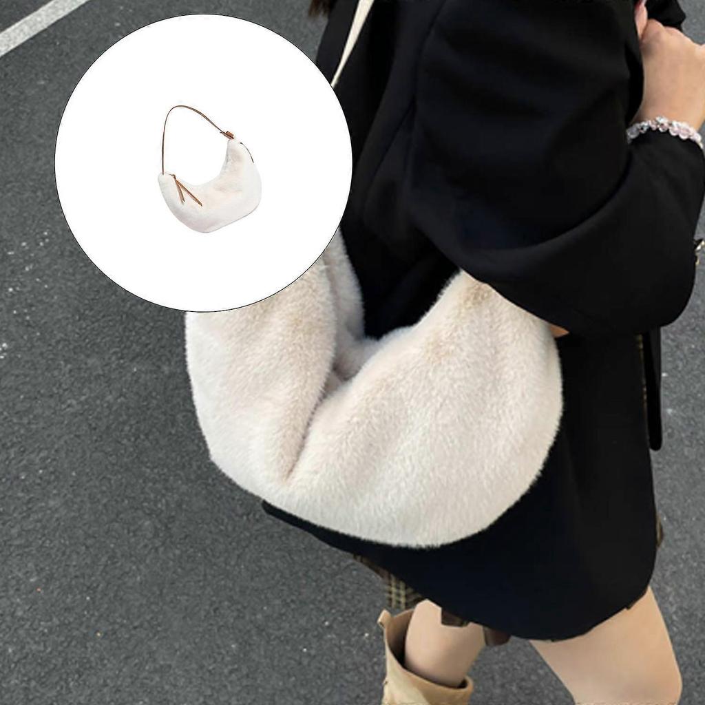 Fuzzy Crossbody Purse For Women Comfortable Winter Faux Furs Bag Plush Shoulder Handbag for Various Occasion White