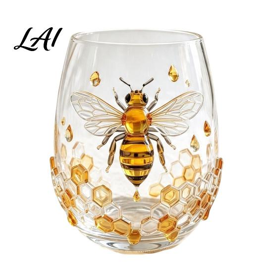 Retro Aesthetic Glass Cup 5oz Bee with Honeycomb Relief Creative Drinking for Party & Sturdy Tea Daily Use Thickened Water Cup Clear Beverage