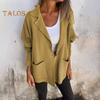 Женская куртка осень-зима с воротником-лацканом, свободное повседневное пальто с карманом, однобортный однотонный топ с длинными рукавами