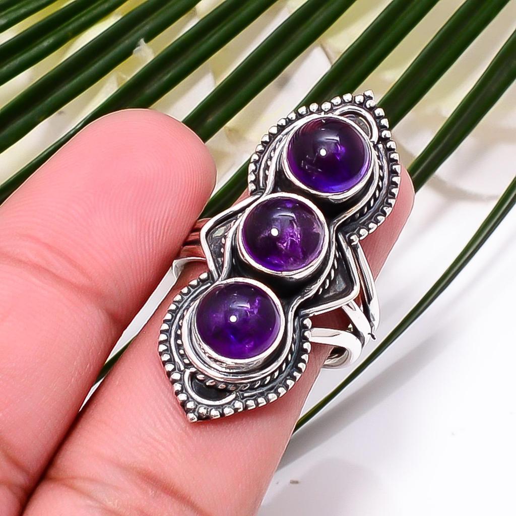 Amethyst Sterling Silver Ring | Round Purple Gemstone | February Birthstone | Vintage Boho Gift for Her