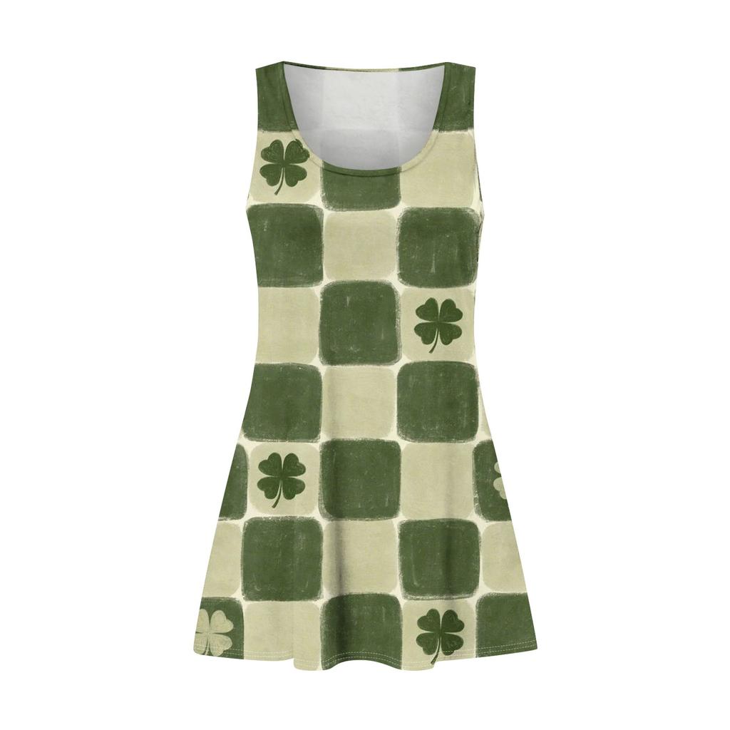 Women's Casual St. Patrick's Day Printed U-Neck Vest Dress With Side Pockets