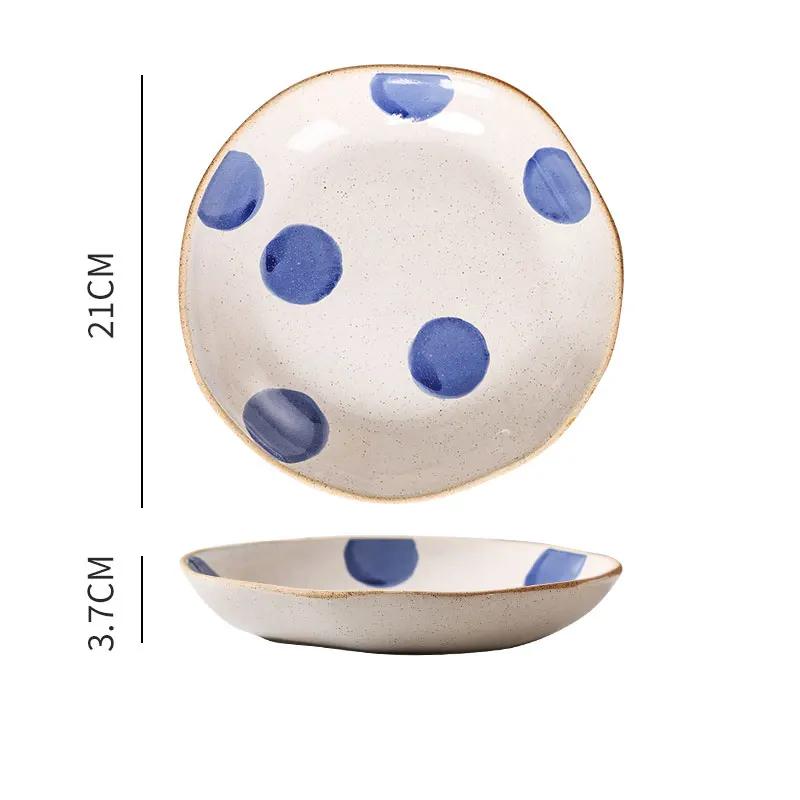 Японская винтажная ручная роспись в горошек, глиняная посуда с маргаритками, глубокие тарелки, креативная плоская тарелка с изображением луны и звезд, салат, обеденные блюда ручной работы