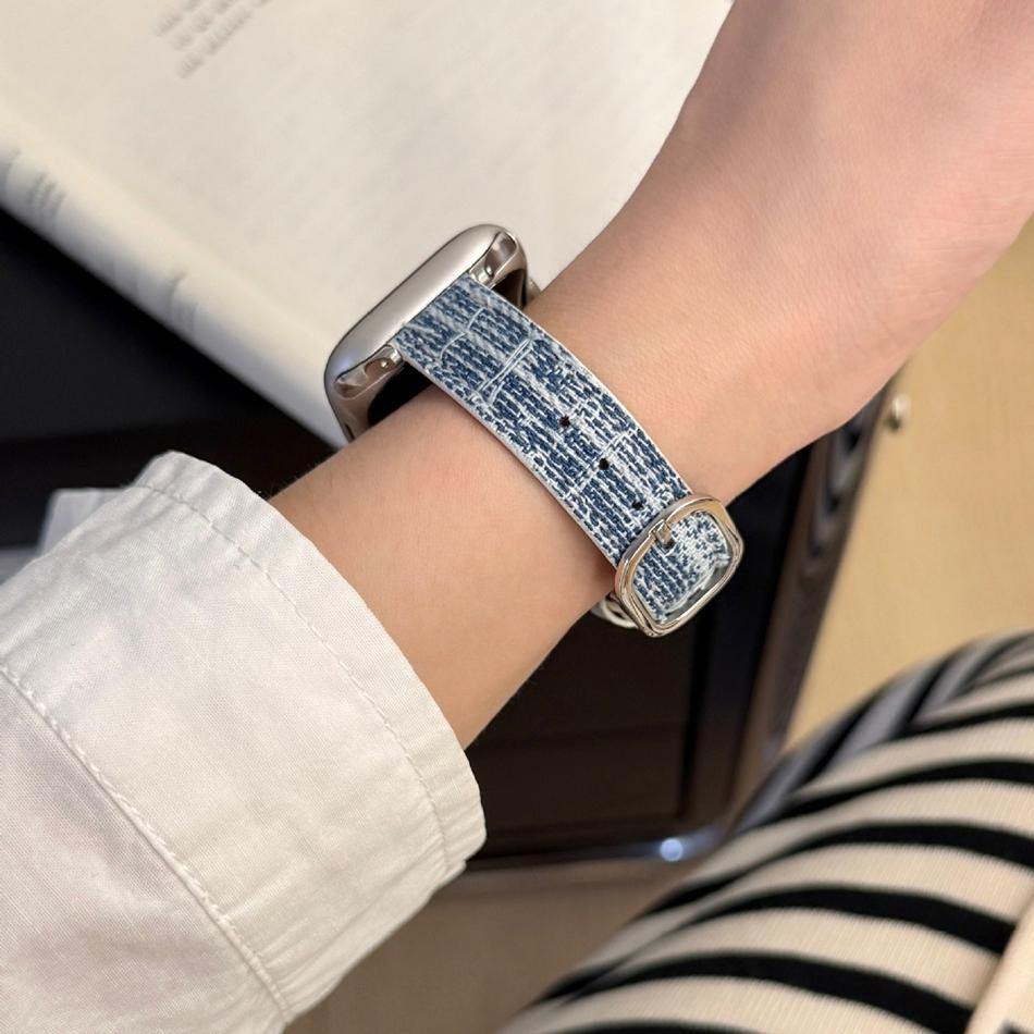 Square Metal Buckle Denim Leather Bracelet For Apple Watch Band Series 11/10/9/8/7/Ultra iWatch Strap 49/46/45/44/42/41/40/38mm