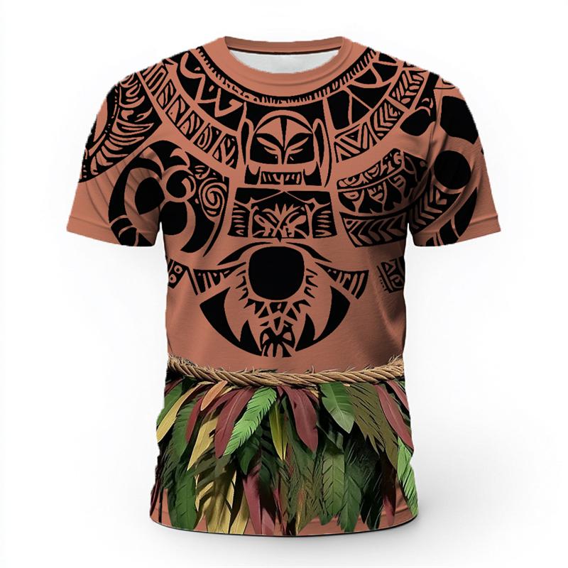 Retro Tribal Style Men's 3D Printed T-shirt Summer Casual Totem Leaf Short Sleeved Top Loose and Comfortable Retro Streetwear