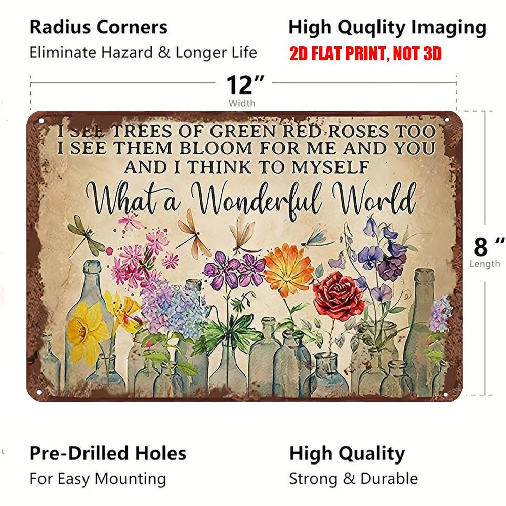 2D Flat 1pc Vintage Metal Sign, Featuring A Dragonfly and A Vibrant Floral Design, Vintage Aluminum Sign, Perfect for Decorating Homes, Cafes