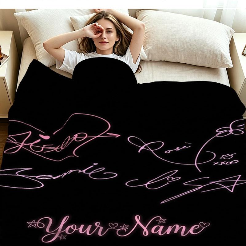 1PC Blackpink Custom Name Patterned Flannel Blanket Suitable For All Seasons for Home Decor Warmth and Comfort Gifts Holiday Present