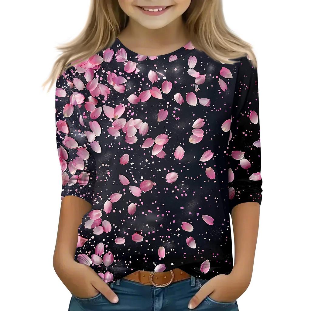 Детская футболка с рукавом 3/4, повседневная футболка с принтом, круглый вырез, блузка-пуловер