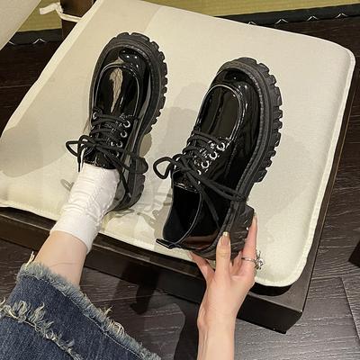 2024 Весна/Лето Новые Ретро Британский Стиль Универсальные Женские Туфли Черные Увеличенные Шнуровка Маленькие Кожаные Туфли Для Женщин