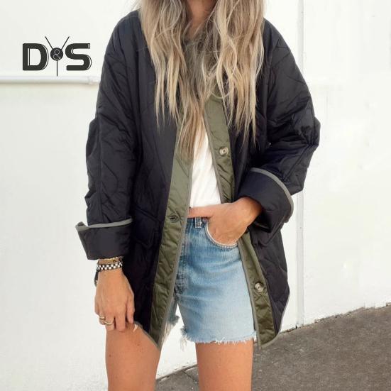 Женское зимнее пальто с двойными карманами, свободная однобортная куртка средней длины для повседневной носки, подходящая по цвету