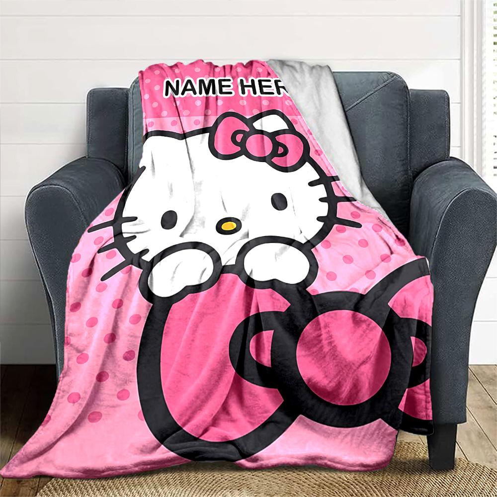 Customizable HelloKitty12 Throw Blanket – Personalized Name, All-Season Cozy Snug Blanket, Machine Washable, Personalized Blanket