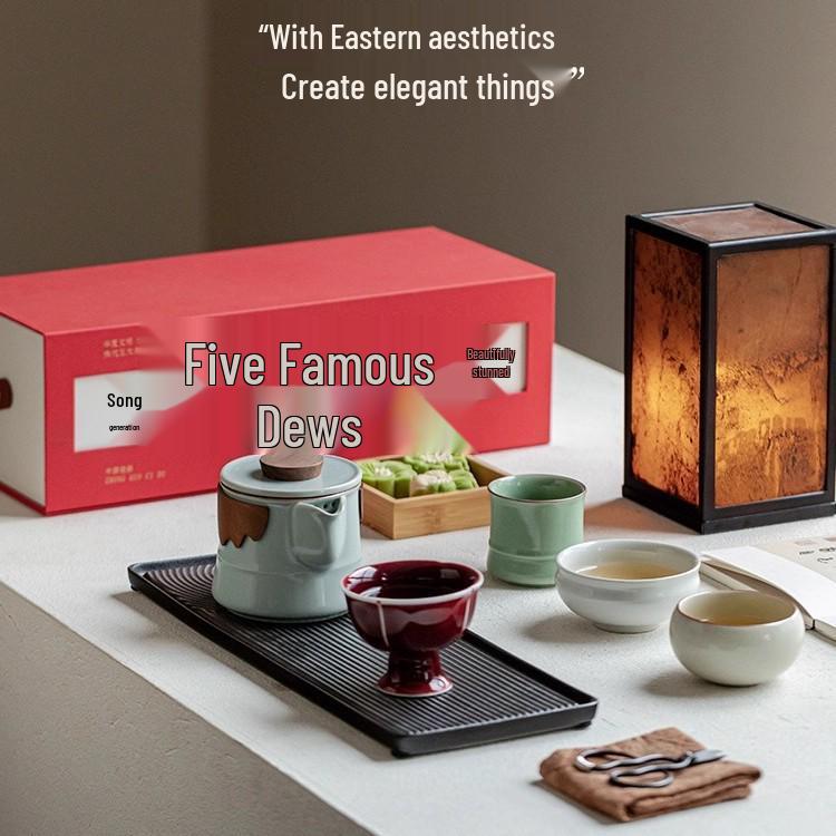 Palace Museum Five Famous Kilns Tea Cup Gift Set for Elders, Clients, Teachers, Dad's Birthday, New Year