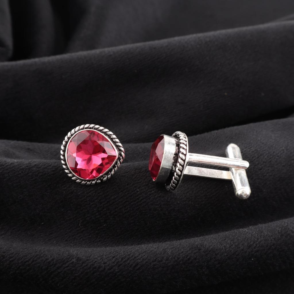 Драгоценный камень Розовый Турмалин Ювелирные изделия из серебра 925 пробы Ручной работы Запонки 0,62" CL-8-11