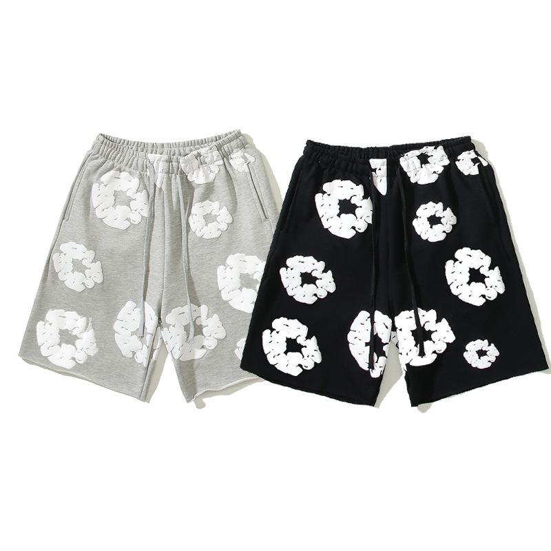 Men's Women's Cotton Canvas Print Shorts Loose Summer Beach Casual Shorts