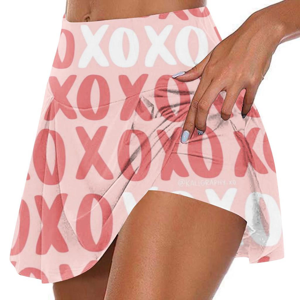 Женские спортивные эластичные плиссированные теннисные юбки с принтом ко Дню святого Валентина, внутренние шорты для занятий йогой, эластичные спортивные шорты для гольфа