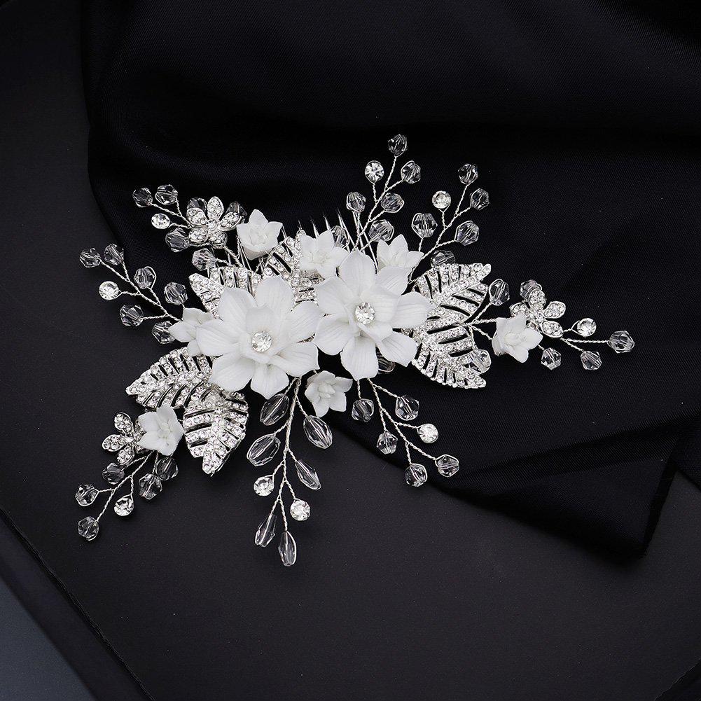 Сделанный вручную свадебный гребень для волос с цветком из жемчуга и страз и листьями