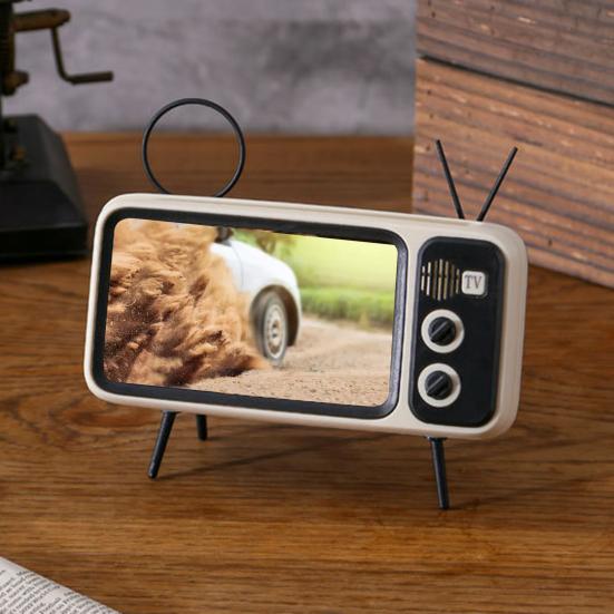 Держатель для телефона Подставка-подставка с поддержкой динамика Нескользящий держатель для мобильного телефона в виде ретро-телевизора для прослушивания музыки