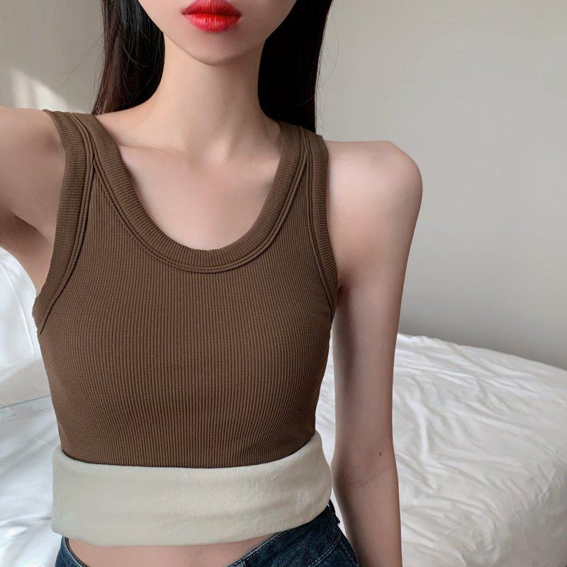 Осенью и зимой женская облегающая жилетка с утолщенной флисовой основой, теплая рубашка без рукавов