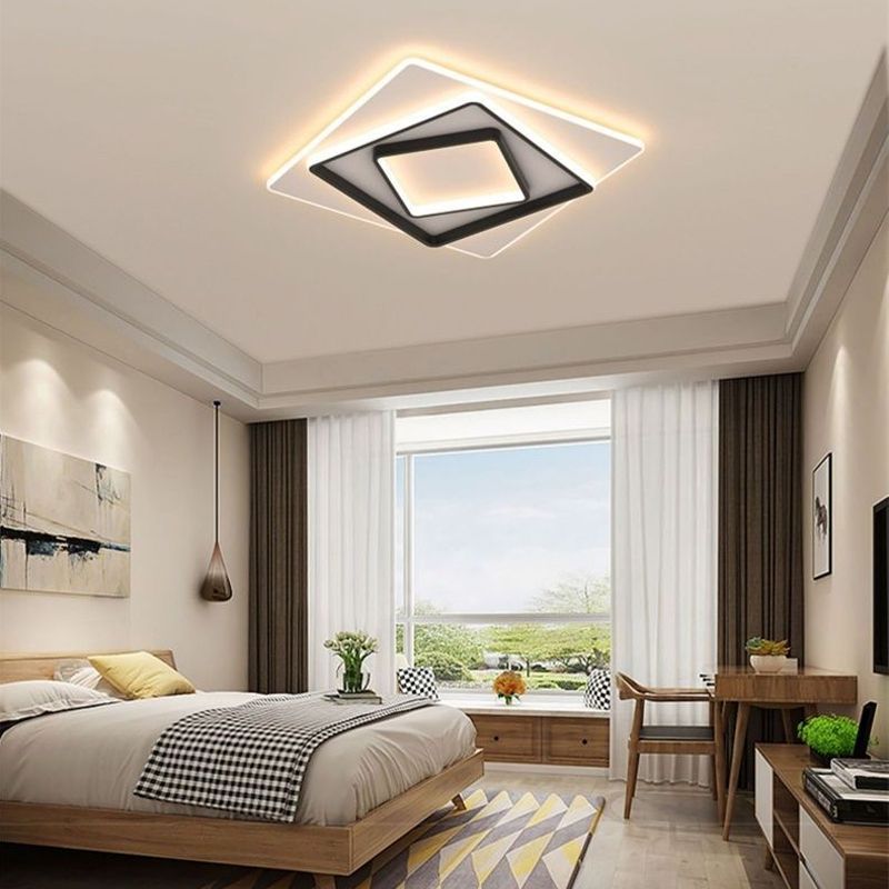 Светодиодная люстра для спальни, черно-белая квадратная современная потолочная лампа, чердак, гостиная, столовая