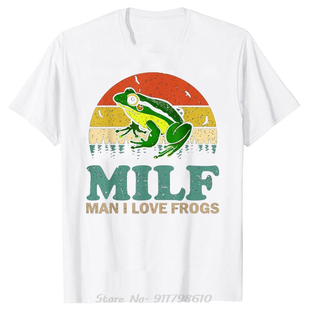 DILF Я люблю лягушек Забавная надпись Лягушка Мужская одежда Футболка оверсайз с круглым вырезом Модная хлопковая футболка Базовая футболка для фитнеса Milf