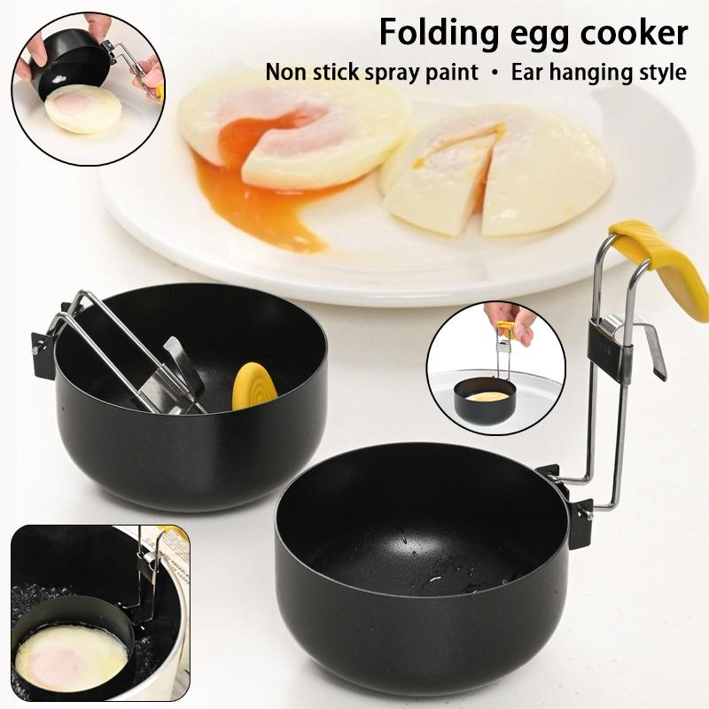 Foldable egg boiling device with handle+hook,stainless steel heating mold,heat-resistant silicone,egg boiling cooking accessorie