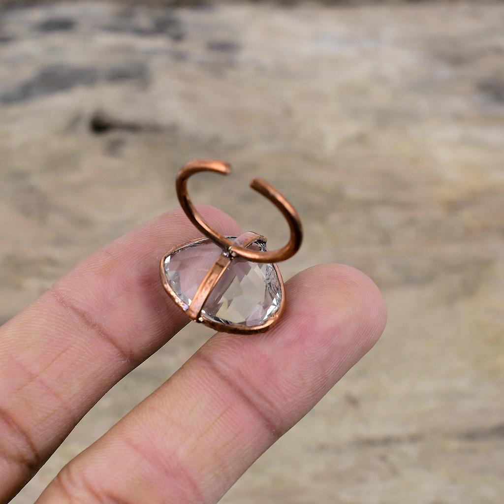 Faceted White Topaz Ring Electroformed Copper Ring Natural Gemstone Jewelry Adjustable Ring Handmade Ring Electroformed Jewelry Gift For Him