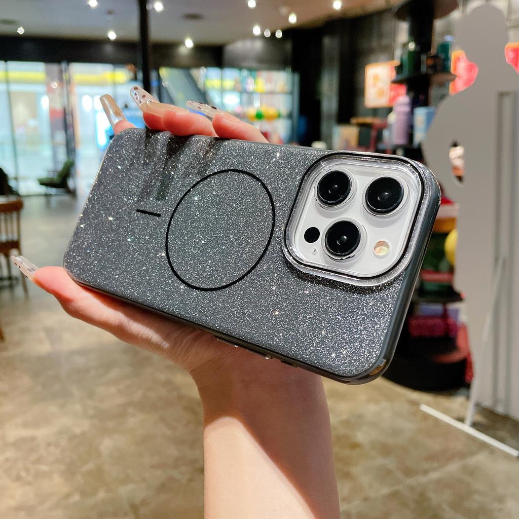 Роскошный блестящий чехол для телефона Magsafe для Apple iPhone 11 12 13 14 15 16 Pro Max Беспроводная зарядка Магнитный Противоударный IMD чехол
