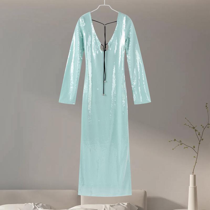 Дамское женское сексуальное длинное сетчатое платье с пайетками и разрезом по талии, элегантное вечернее клубное платье для вечеринки