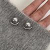 French Gray Imitation Pearl Curvature Flash Diamond Stud Earrings Women's Light Luxury Retro Ins Geometric Zircon Earrings Autumn and Winter