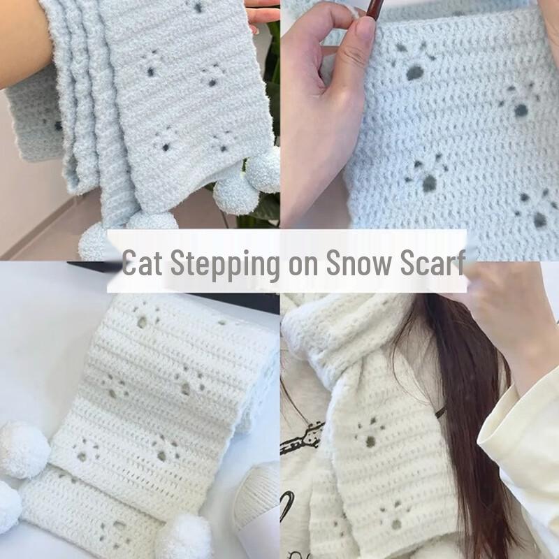 Hand-Knitted Cat Design Winter Scarf
