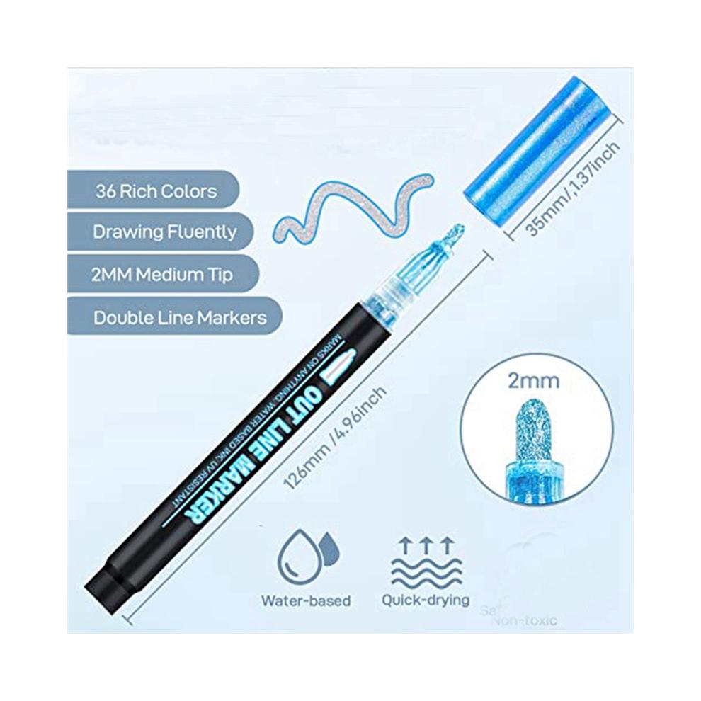 12 Colors Outline Metallic Markers, Acrylic Paint Marker Paint Pen Gli