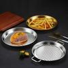 Противень для пиццы из нержавеющей стали Золотая/Серебряная полоса Антипригарный узор Тарелка для подачи еды Штабелируемая Двуручная ручка Обеденная тарелка