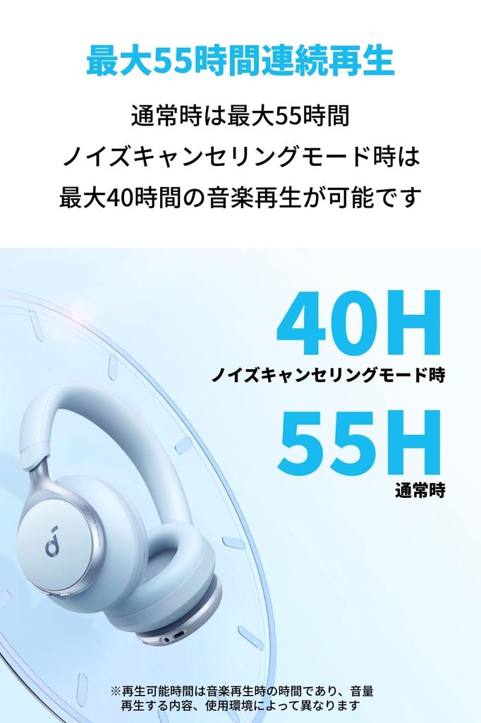Anker Soundcore Space One Wireless Noise Canceling Up To 55 Hours of Music Playback Resolution Compatible Compatible External Sound Capture Blue
