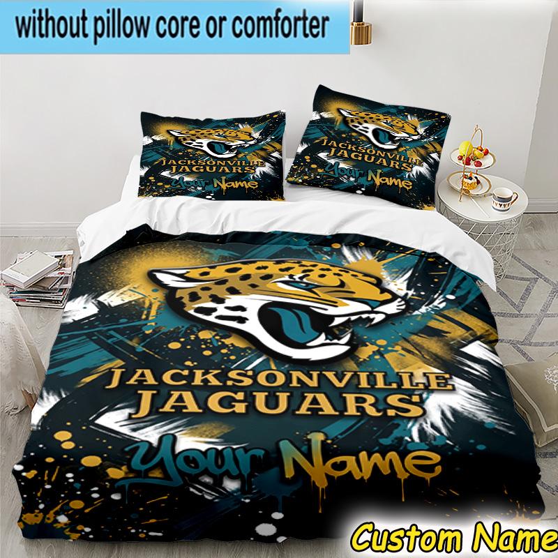3pcs Custom Name Jaguars Team Spirit Bedding Set Includes 1 Duvet Cover & 2 Pillowcases for All Seasons Dormitory Home Decor Christmas gifts