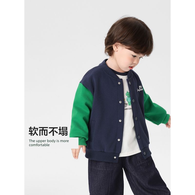Right European Style Boys' Color-Block Baseball Jacket Casual Cardigan 2026 Spring and Autumn New Children's Clothing for Kids and Toddlers