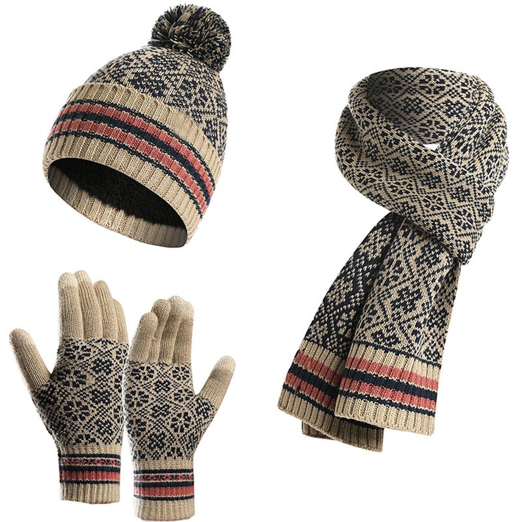 Women's And Men's Winter Fashion Warmth Cute Hat Scarf Gloves Casual Three Piece Set