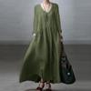 Fashion Long Sleeve V Neck Elegant Sundress Women Casual Solid Color Loose Long Dress