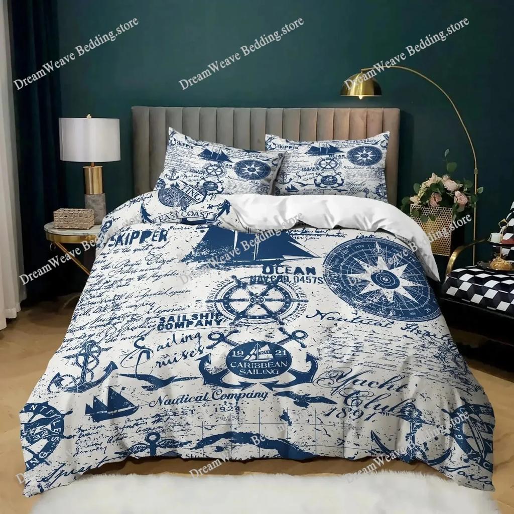 Морской Комплект Постельного Белья Полный Размер, Парусный Якорь Постельное Белье для Мальчиков Подростков, Мягкое Покрывало-Одеяло Ocea, Пододеяльник Домашний Текстильextile