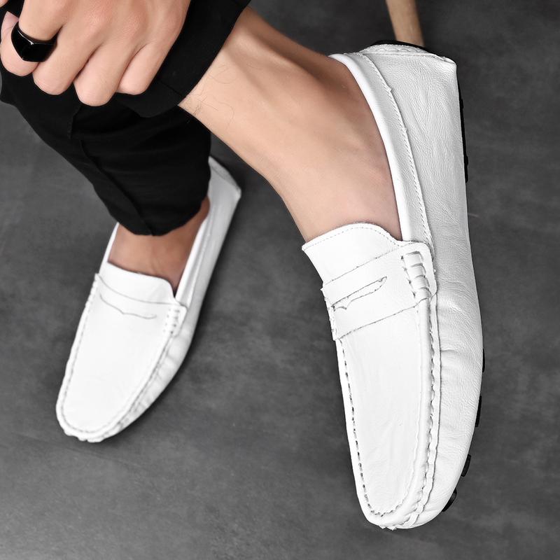 Модные сверхлегкие мужские мокасины с мягкой подошвой, нескользящие мокасины, дышащие туфли без застежек для мужчин, повседневная кожаная мужская обувь