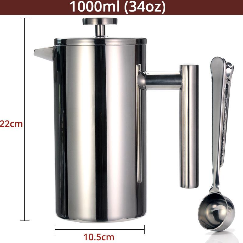 Best French Press Coffee Maker - Double Wall 304 Stainless Steel - Keeps Brewed Coffee or Tea Hot-3 Size with Sealing clip/Spoon