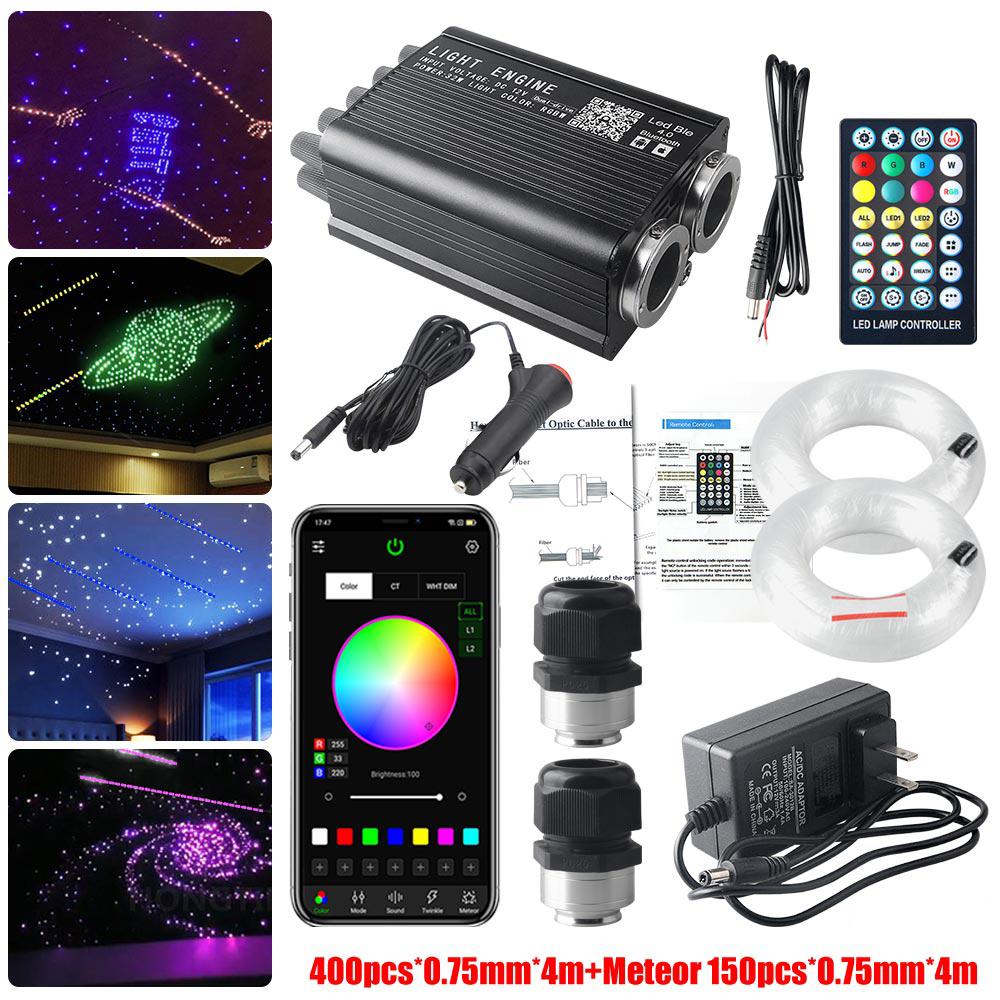32W Twinkle Dual Port Fiber Optic Star Ceiling Kit with RGBW Meteor Effect APP Car Roof Stars Fiber Optic Starry Sky Car Ceiling