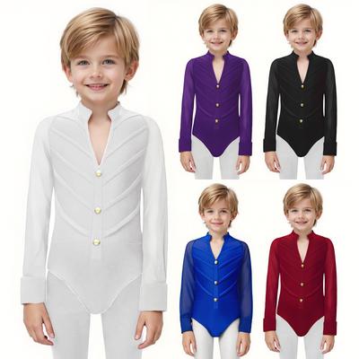 Боди для латиноамериканских танцев для мальчиков, с длинным рукавом, воротником-стойкой, леотард, костюм для сцены, соревнований