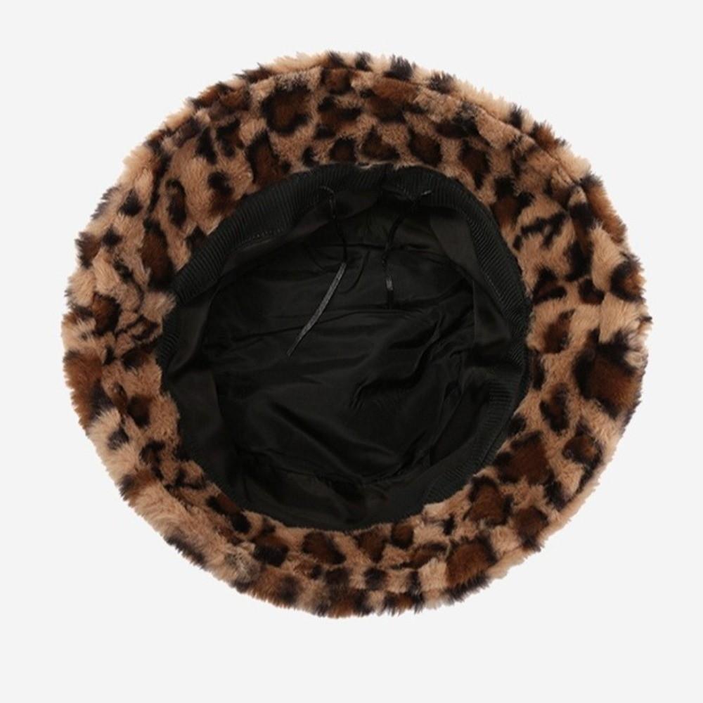 Korean Style Leopard Print Bucket Hat Windproof Thicken Winter Warm Hat Soft Trendy Women Plush Bucket Hat Autumn and Winter
