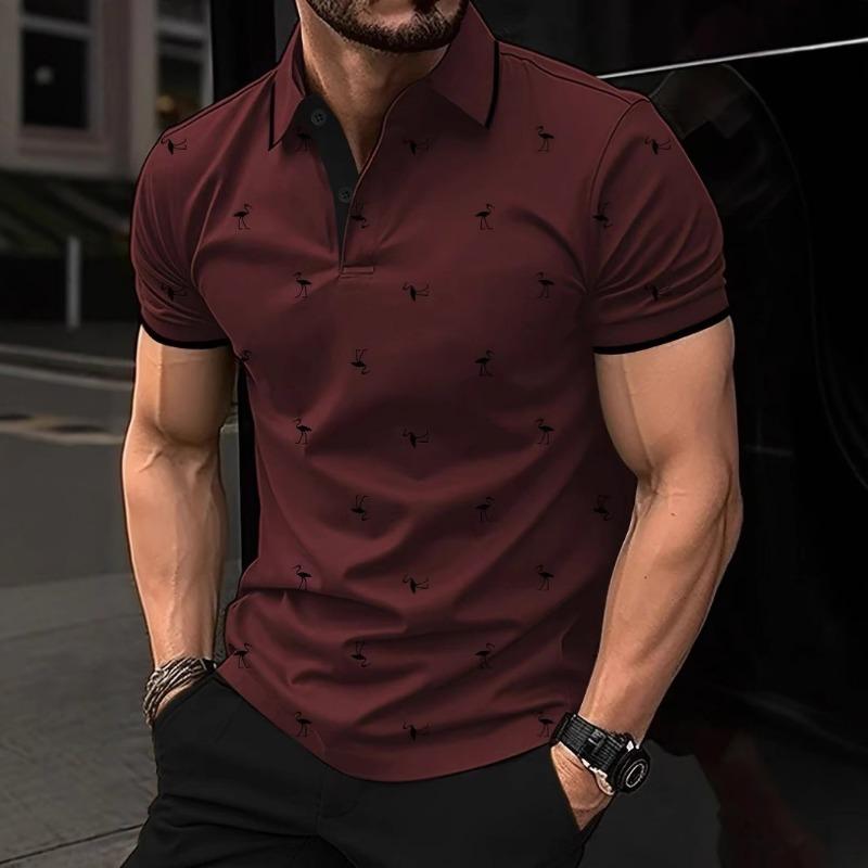 Men's Polo Shirts Short Sleeve Print Golf Shirts Fashion Casual Beach Collared T-Shirts