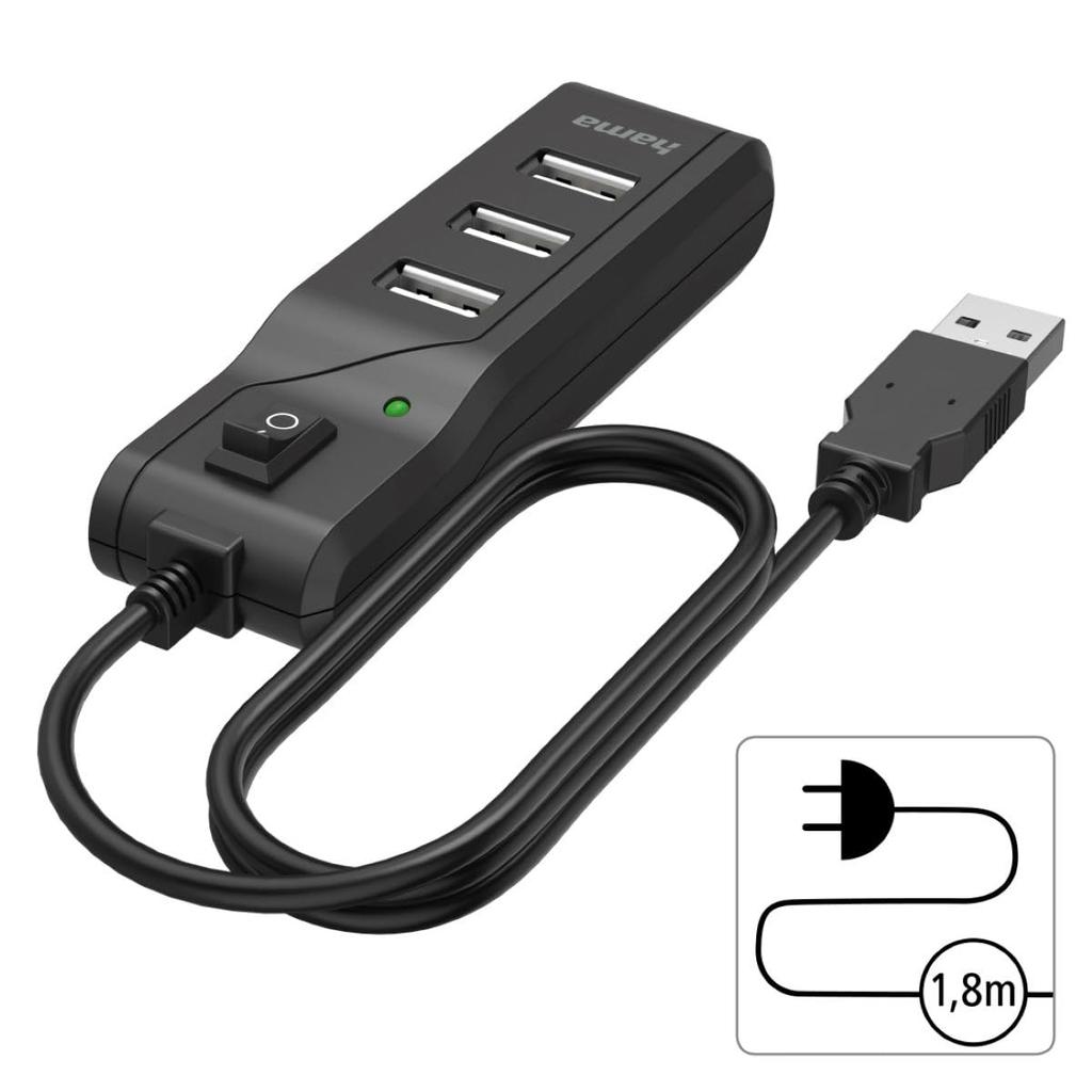 Hama Германия USB USB с Официальным Импортом 4-портовый Хаб, 2.0, 480 Мбит/с, Переключатель,