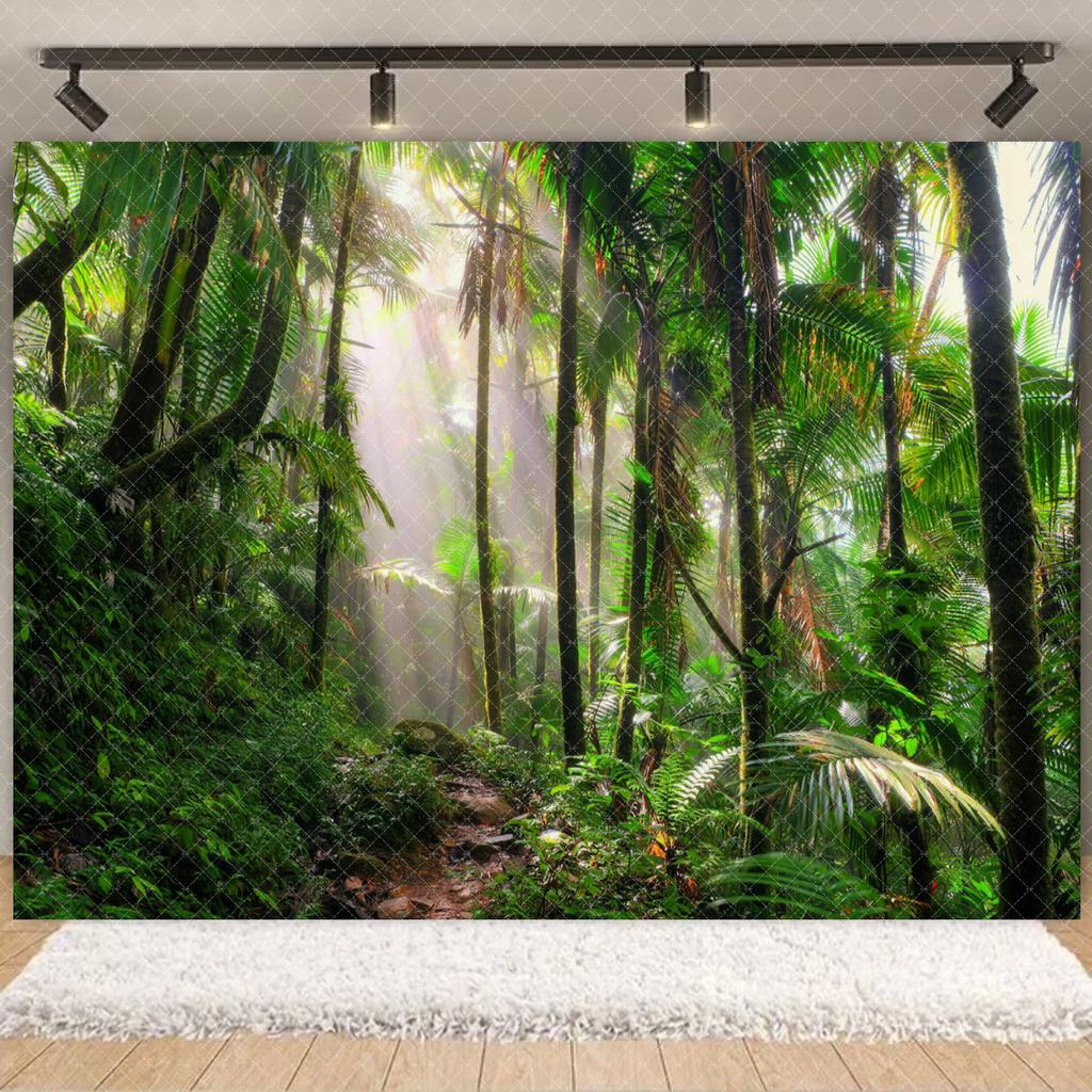 Tropical Jungle Wild Animal Backdrop Natural Green Forest Wall Hanging Tapestry Palm Trees Soaring Birds photography background