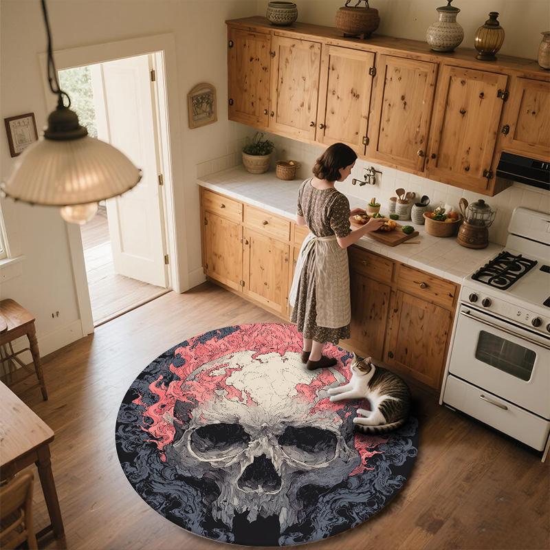 Flame Skull,Round Area Rug,Carpet Rug for Living Room Bedroom Sofa Playroom Decor,Non-slip Floor Mat