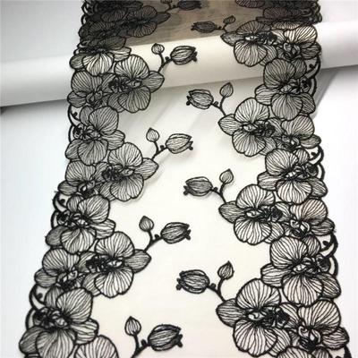 Вышитая сетчатая кружевная тесьма, 1 м x 20 см, Тюлевая кружевная отделка с цветочной вышивкой для нижнего белья, платья, одежды, шитья и рукоделия