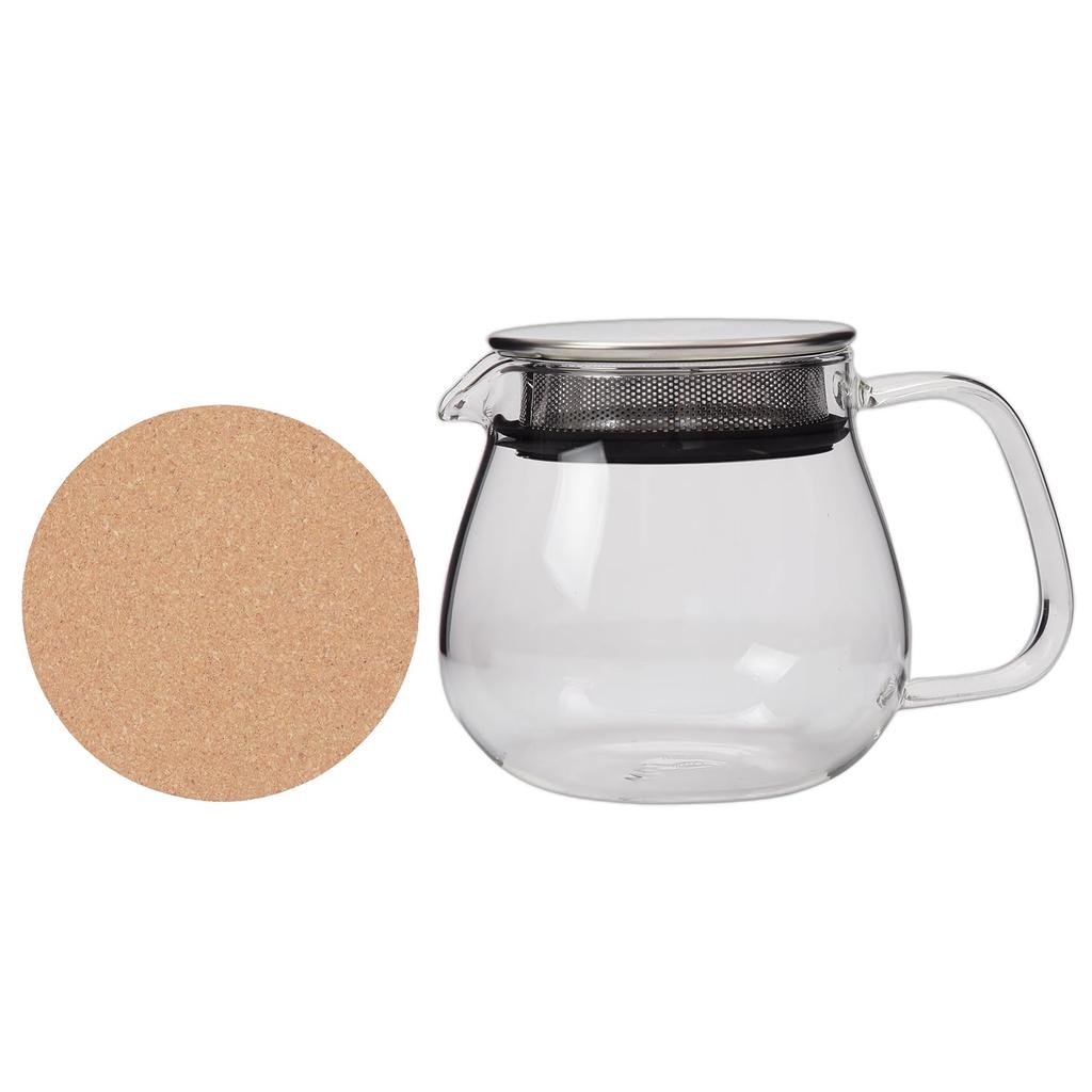 Чайник KINTO UNITEA One-Touch с пробковой подставкой (Бонус) - Термостойкое стекло, Можно мыть в посудомоечной машине, Чайник KINTO с ситечком, Пробковая подставка и Подставка (460ml)
