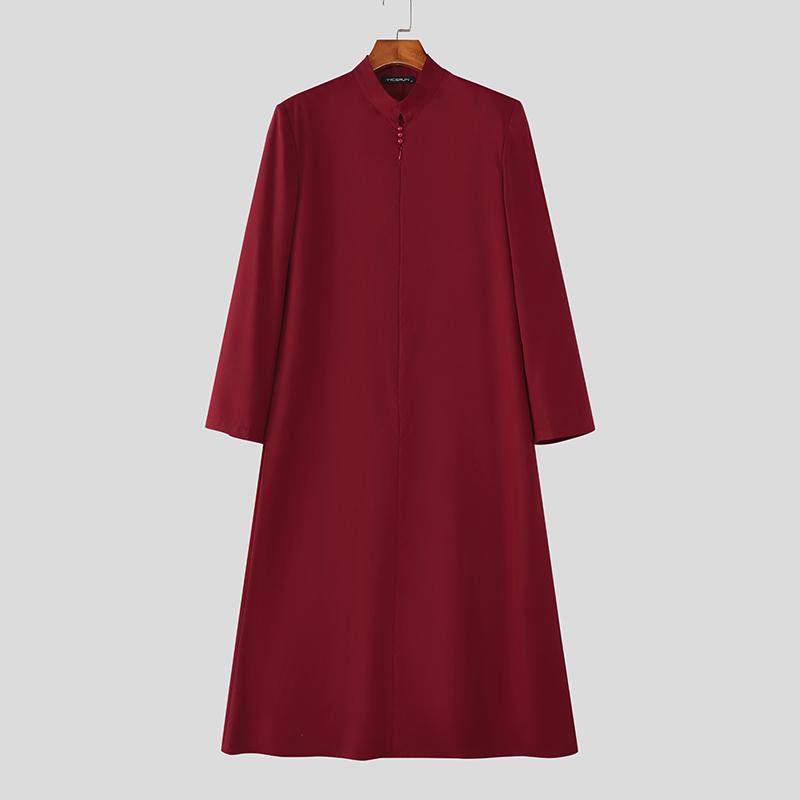 INCERUN Мужские топы с длинным рукавом, на молнии спереди, однотонные, повседневные, свободного кроя, удлиненные туники