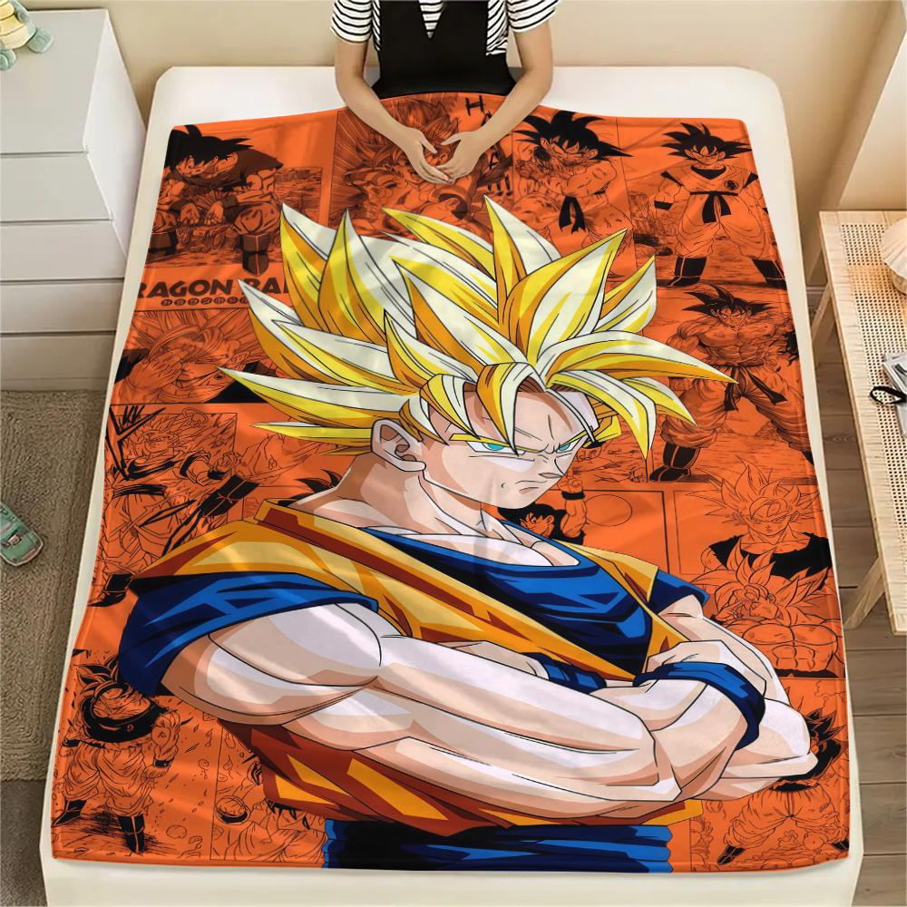 Son Goku Printed Flannel Blanket, Ideal for Bed Sofa Chair, Picnic Travel Use, Warm Home Bedroom Decor -HE23